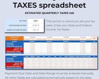 Tax Tracker Spreadsheet | Income Tax Deductions Template | Estimated Taxes Planner | Business Tax Organizer | Self Employed Tax Tracker