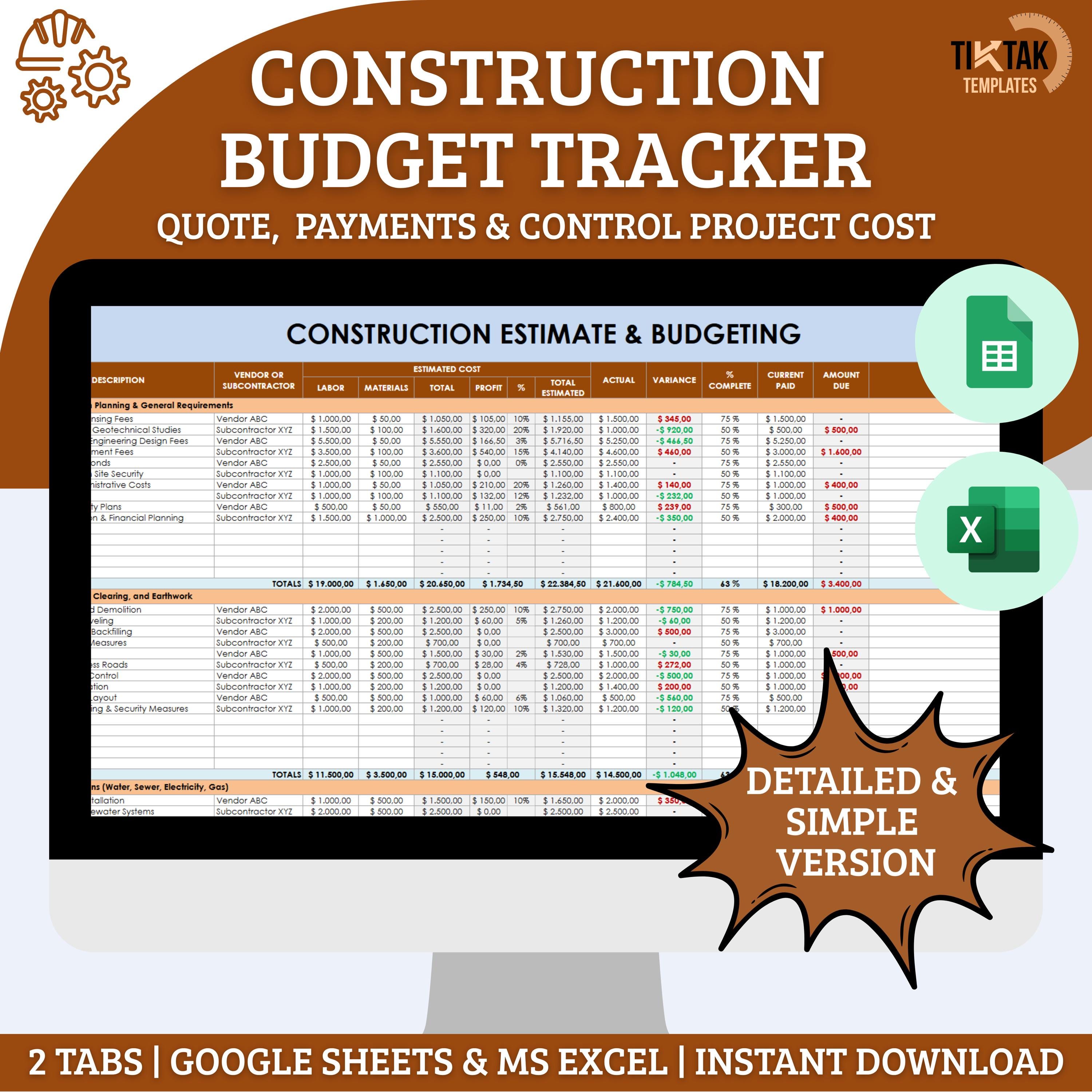 Project Cost Tracker Example Construction Project Expense Tracker, Construction Project Cost Tracker ...