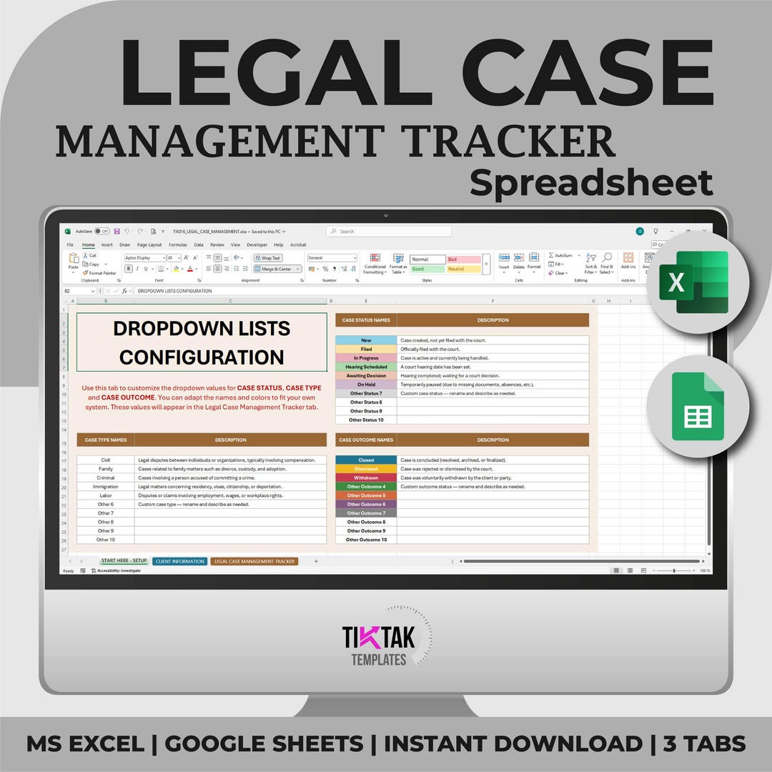 Law Firm Case Tracker Template, Excel & Google Sheets, Legal Case ...