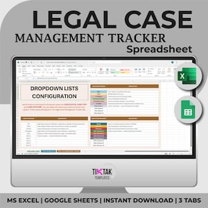 Law Firm Case Tracker Template, Excel & Google Sheets, Legal Case Logbook, Law Firm Tracker, Paralegal Tracker, Court Case Lawyer Organizer