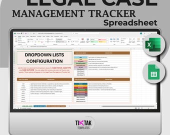 Sjabloon advocatenkantoor zaaktracker, Excel en Google Spreadsheets, logboek juridische zaak, advocatenkantoor tracker, paralegal tracker, organisator rechtszaak advocaat