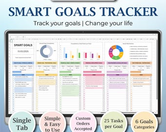 Smart Goals Tracker Template | Excel Spreadsheet | Goal Setting Worksheet | Task Tracker Template | Simple Goal Tracker | Goal Planner
