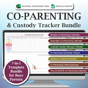 Coparenting Calendar, Parenting Schedule Tracker, Custody & Activity Planner, Monthly Custody Log, Excel Google Sheets Spreadsheet Template