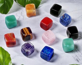 Polished Crystal Cube - Healing Crystal Cube Stone - Tumbled Gemstone Cube – Chakra Crystal Decoration