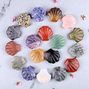 Natural Gemstone Shell Carvings, Crystal Scallop Shell Stones, Beach Vibes Craft Supplies, Ocean-Inspired Gift
