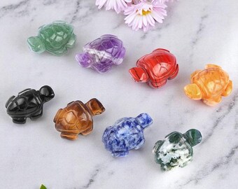 Crystal Turtle Figurine – Hand Carved Gemstone Animal – Pocket Totem Healing Stone - Handcrafted Gem Figurine Gift