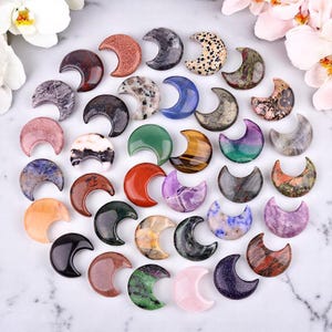 Natural Crystal Moon Shape – 30mm Crescent Gemstone Charms for Jewelry Making, Healing & Moon Rituals