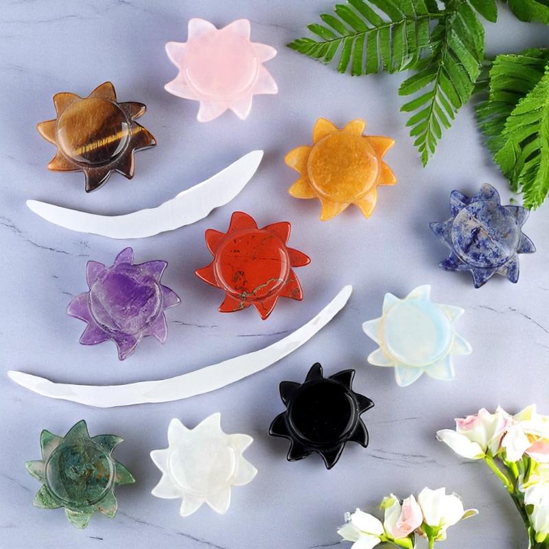 Crystal Sun Carving – Hand Carved Gemstone Decor - Pocket Crystal Carving for Energy - Chakra Sun Crystal - Metaphysical Pocket Stone