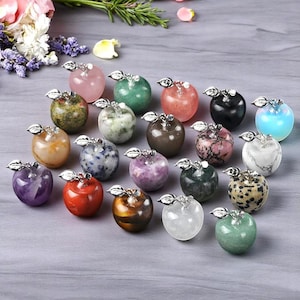 Gemstone Apple Charm - 20mm Crystal Apple Figurine - Healing Stone Mini Apple Ornament - Carved Gemstone Gift for Her