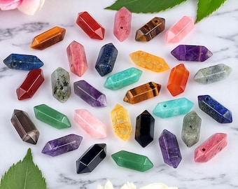 Crystal Hole Point Bead – 22mm Double Terminated Pendant, Drilled Gemstone Charm for Jewelry Making
