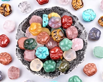 Hole Crystal Paw Carvings – Natural Gemstone Paw Prints for Healing, Gifts & Decor – Paw Shaped Crystals for Animal Lovers 16x14mm