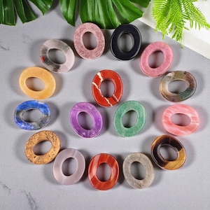 Oval Donut Gemstone Pendants – Mixed Natural Stone Charms – 12x10mm Flat Oval Beads – Jewelry Making Supplies
