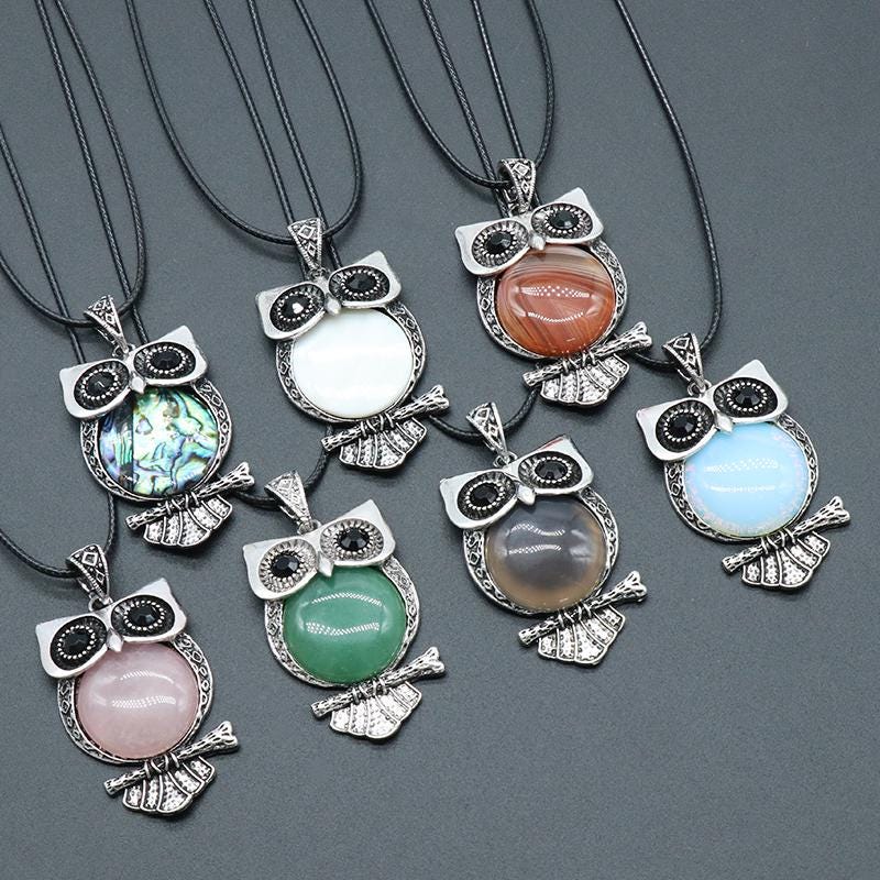 Handmade Owl Gemstone Necklace | Spirit Animal Jewelry with Natural Stones - Healing Stone Pendant |