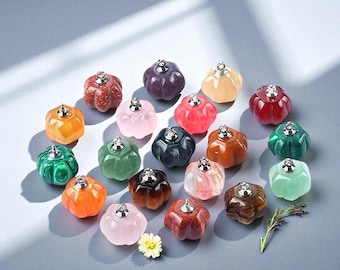 Pumpkin Shaped Gemstone Pendant – Natural Gemstone Charm for Fall Jewelry & Halloween Crafts