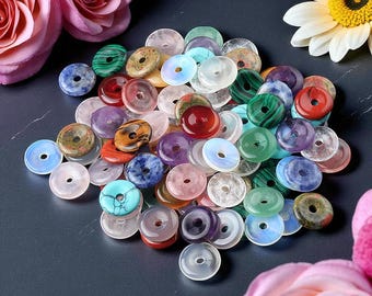 Gemstone Donut Pendants - Natural Stone Donut Beads –  – Mixed Crystal Round Beads for DIY Crafts - 12-14-16mm