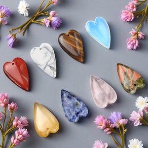 Healing Gemstone Heart Drop Pendant - Polished Stone Heart Necklace Charm - Unique Gemstone Heart Jewelry Piece