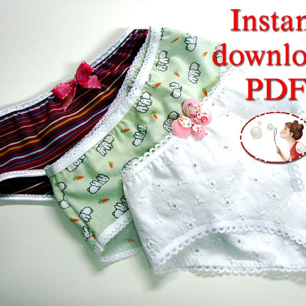 Sewing pattern for girls panties, underwear pattern, toddler panties, pdf pattern, baby undies, diy kids underwear, instant download pdf