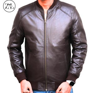 Men Leather Jacket | Brown Biker Jacket Men | Real Lambskin Leather Jacket | Motorcycle Jacket for Men-Handmade Leather Jacket Gift for him