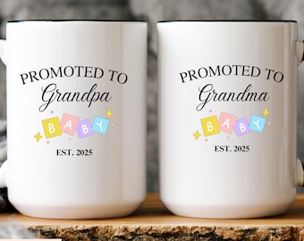 Promoted To Grandparents Mug, First Time Grandma And Grandpa Est Year, Personalized Pregnancy Announcement Baby Reveal Gift from Baby