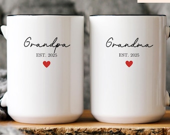 Promoted To Grandparents Mug, First Time Grandma And Grandpa Est Year, Personalized Pregnancy Announcement Baby Reveal Gift from Baby