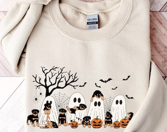 Rottweiler Ghost Halloween Sweatshirt: Spooky Puppy Pullover