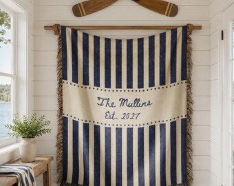 Personalized Woven Blanket for Lakehouse Owner, Lakehouse Decoration Woven Throw, Gif for Lake House Bedding, Family Name Blanket Lakehouse