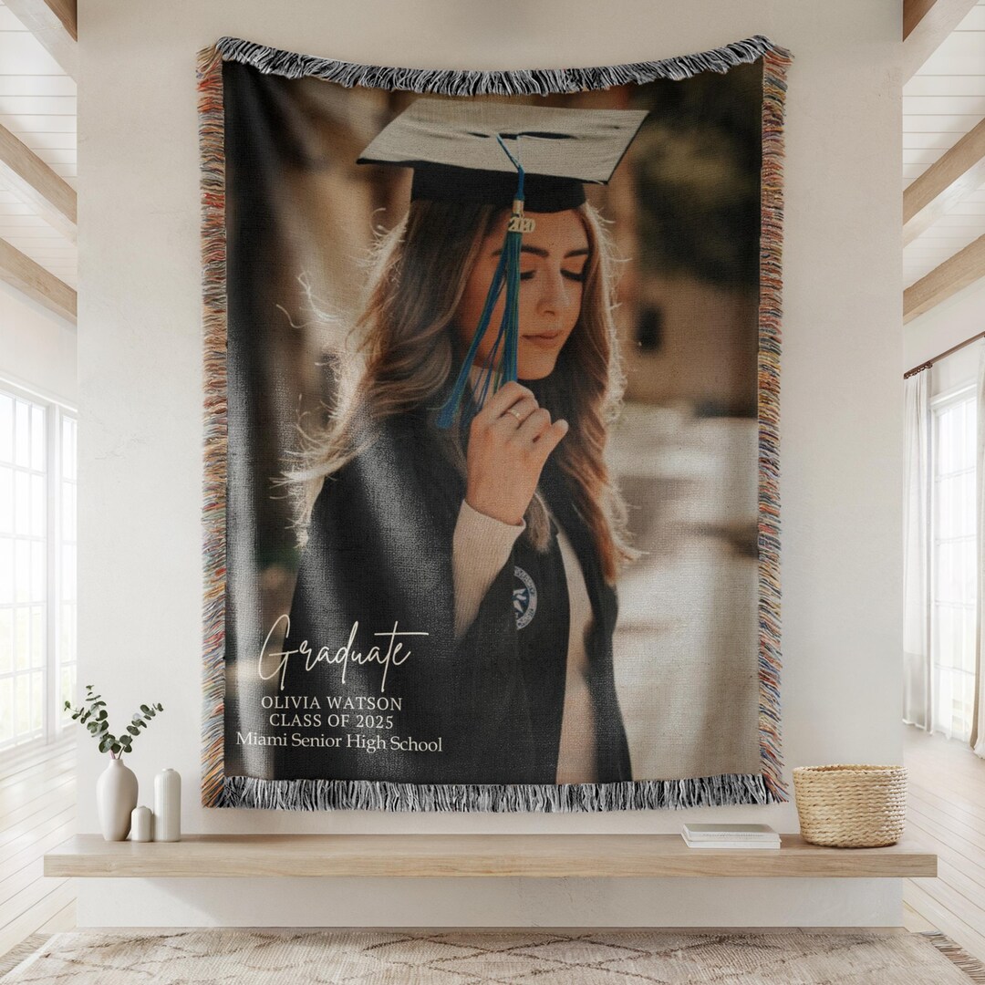 Personalized Photo Graduation Cotton Throw Woven Blanket Custom Name ...