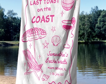Custom Bachelorette Beach Towel Last Toast on the Coast Towel Bach Club Party, Bridesmaid Gift Bridal Party Favor Bachelorette Trip Gift