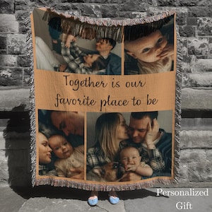Custom Photo Tapestry Blanket Personalized Woven Memory Throw Picture Collage Blanket for Dad Grandpa Anniversary or Memorial Gift Family