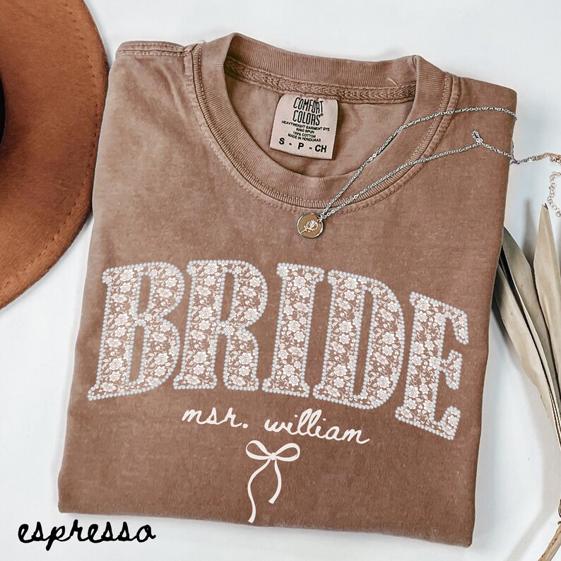 Pearl Lace Bride T-Shirt, Bride And Bridesmaid Matching Shirts, Bachelorette Party Shirts, Maid Of Honor Shirt, Bridal Party Tee image 6