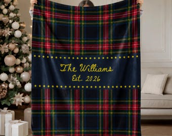 Personalized Tartan Plaid Blanket, Custom Family Name Throw, Scottish Christmas Gift for Couple, Cozy Holiday Blanket, Family Keepsake