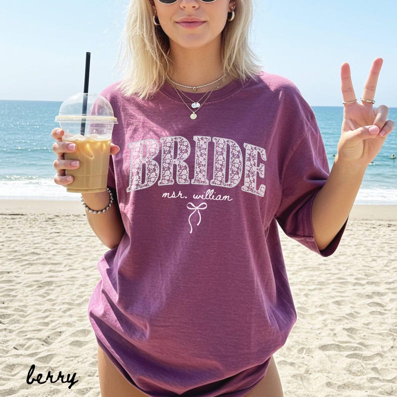 Pearl Lace Bride T-Shirt, Bride And Bridesmaid Matching Shirts, Bachelorette Party Shirts, Maid Of Honor Shirt, Bridal Party Tee image 10