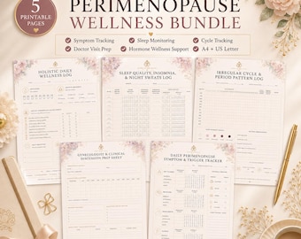 Perimenopause Tracker Bundle Printable | Menopause Symptom Log, Cycle Log, Sleep Journal, Wellness Planner PDF