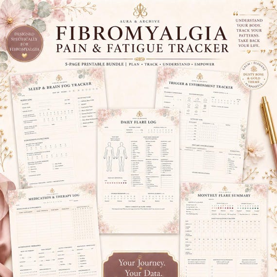 Fibromyalgia Pain & Fatigue Tracker, Chronic Illness Symptom Log, Fibro Flare Journal, Printable Pain Diary PDF, Medical Planner