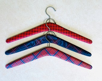 70s Plaid Coat Hangers Set of 3