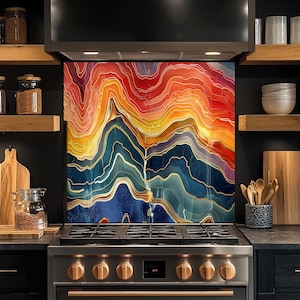 Sunset Ridge Marble Glass Backsplash, Tempered Glass Kitchen Backsplash, Stove Wall Protector, Glass Splashback, Kitchen Backsplash Tile