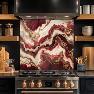 Ruby Marble Glass Backsplash, Tempered Glass Kitchen Backsplash, Stove Wall Protector, Glass Splashback, Backsplash for Kitchen Tile