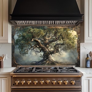 Norse Tree of Life Glass Backsplash, Tempered Glass Kitchen Backsplash, Stove Wall Protector, Glass Splashback, Backsplash Tile for Kitchen