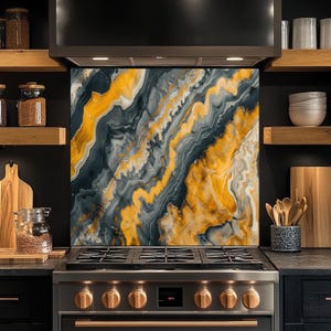 Mustard Marble Glass Backsplash, Tempered Glass Kitchen Backsplash, Stove Wall Protector, Glass Splashback, Backsplash for Kitchen Tile