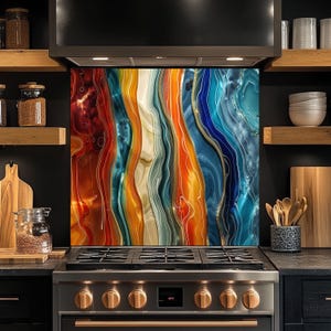 Regenbogen-Welle Marmor Glas Aufkantung, gehärtetes Glas Küchen Aufkantung, Herd Wandschutz, Glas Küchenrückwand, Aufkantung für Küchenfliesen