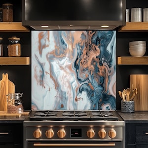 Modern Marble Art Glass Backsplash, Tempered Glass Kitchen Backsplash, Stove Wall Protector, Glass Splashback, Backsplash for Kitchen Tile