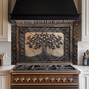 Paraschizzi con albero della vita celtico contorto, paraschizzi per cucina in vetro temperato, protezione per parete stufa, paraschizzi in vetro, piastrelle per paraschizzi cucina