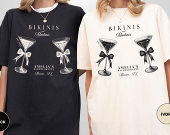 Martinis & Bikinis BacheloretteParty Shirt, Comfort Colors, Custom Beach Bach Party Shirt, Girls Weekend Trip Miami Mexico Bridesmaid Gift