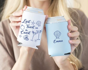 Last Toast on the Coast Bachelorette Can Cooler, Custom Beach Bach Koozie, Coastal Bachelorette Favor, Nautical Party Drink Sleeve