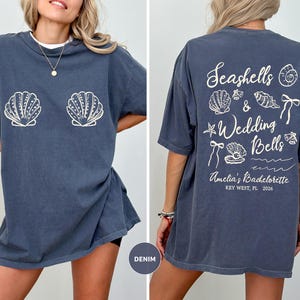 Seashells and Wedding Bells Bachelorette Shirt, Beach Bach Cover Up, Coastal Bridal Party Tee, Key West Girls Trip Shirt, Bride Squad Outfit