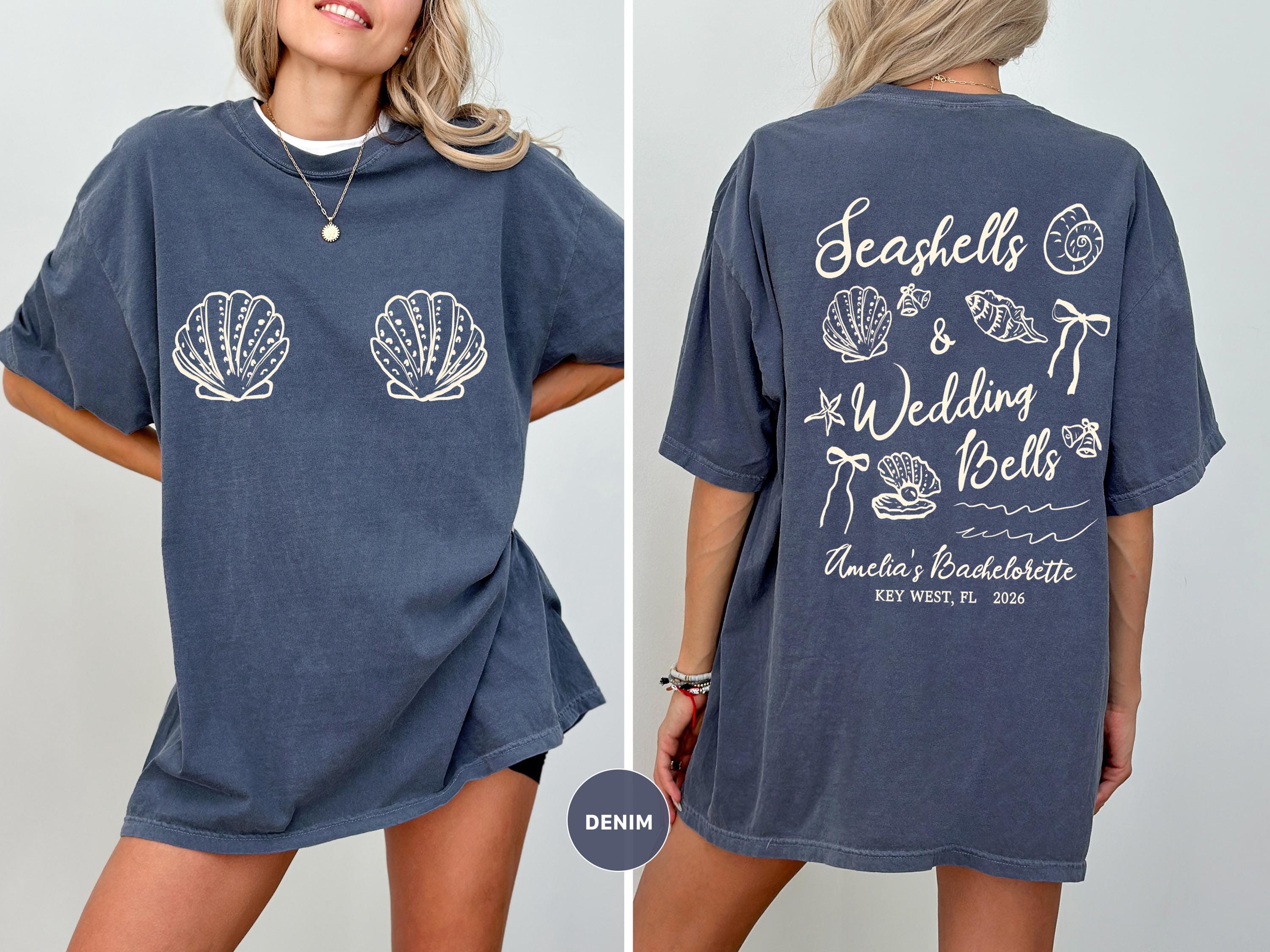 Seashells and Wedding Bells Bachelorette Shirt, Beach Bach Cover Up, Coastal Bridal Party Tee, Key West Girls Trip Shirt, Bride Squad Outfit