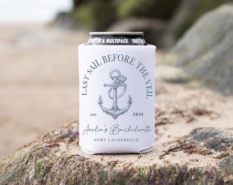 Glacière Last Sail Before the Veil • Cadeau d'enterrement de vie de jeune fille nautique • Koozie pour la mariée personnalisé • Cadeau de fête sur un bateau • Pochette pour boisson de mariage côtier