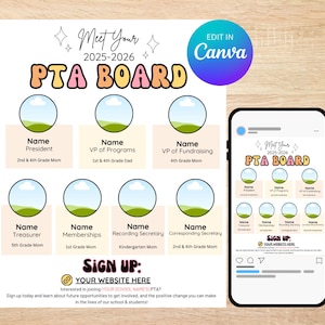 Modèle modifiable de canevas de tableau PTA | Rencontre avec le conseil d'administration | Présentation de l'APE Médias sociaux | Imprimable scolaire | Téléchargement instantané