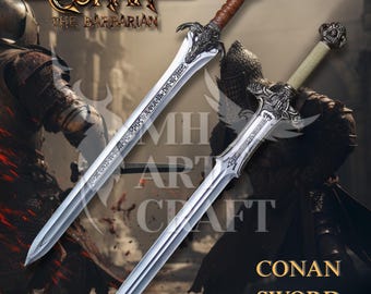 Handgjord Conan Atlantesvärdsreplika: Etsat rostfritt stålblad Bröllopspresent Marskalkens present födelsedagspresent pojkvänspresent cosplaysvärd