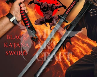 Moon Slicer Black Mamba Ninja Katana Sword, Japanese Samurai sword with Saya, Real Handmade anime Katana,High-carbon steel sword,Cosplay USA